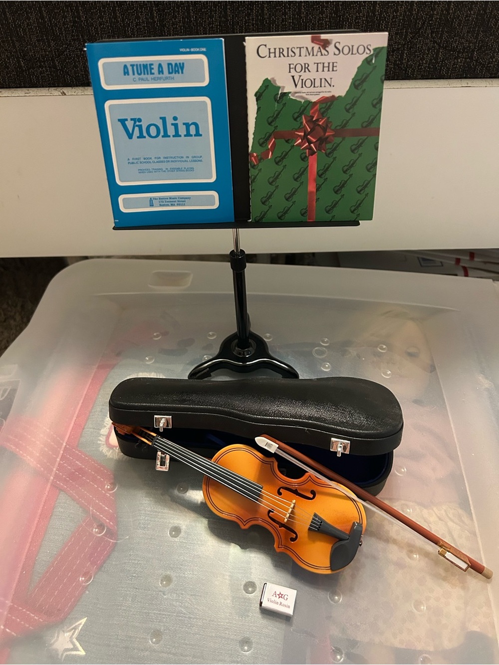 American Girl Violin Set with Black Case, Violin, Stand, and Books